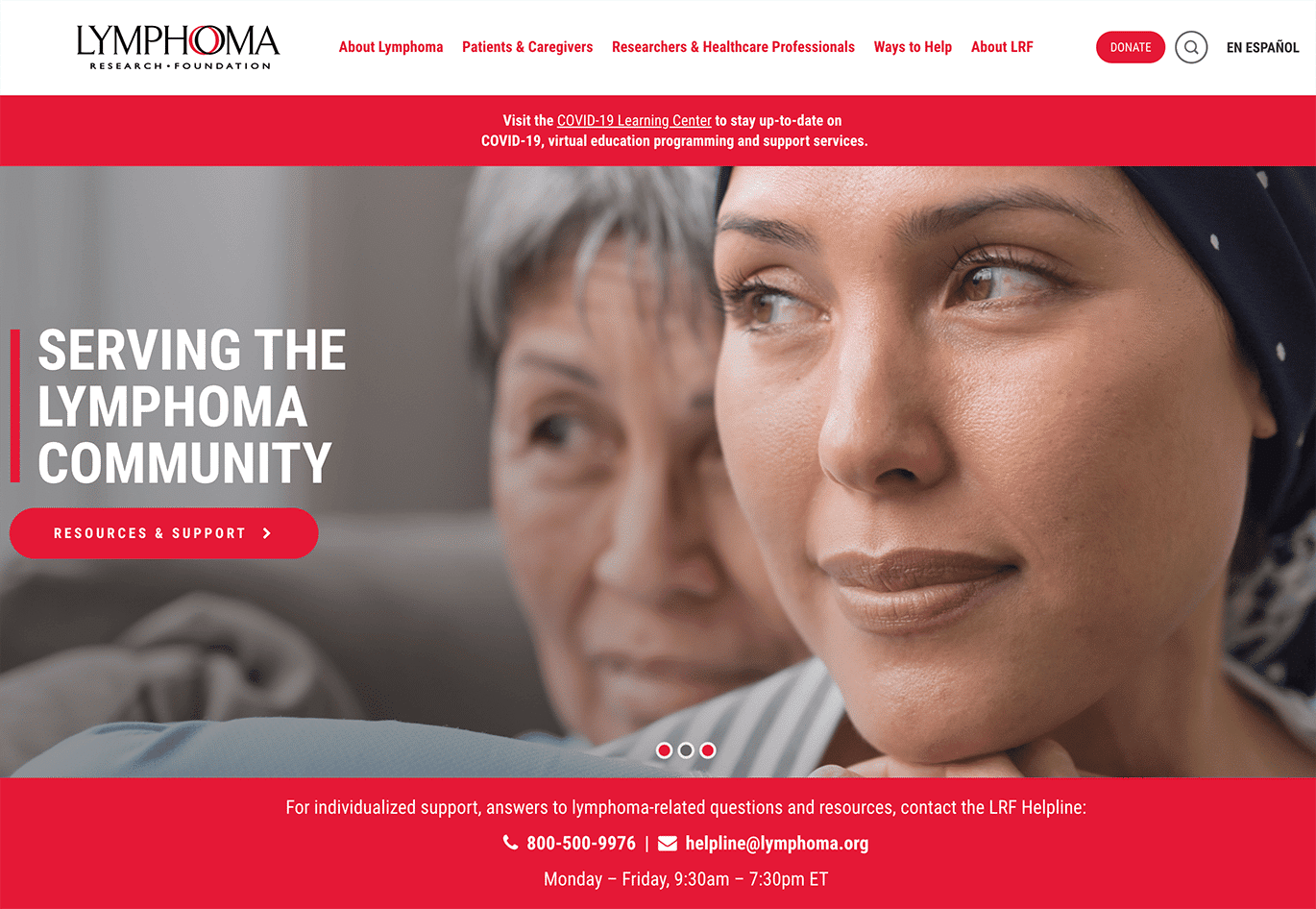 The LRF website uses the nonprofit web design best practice of ensuring branding is cohesive throughout the site.